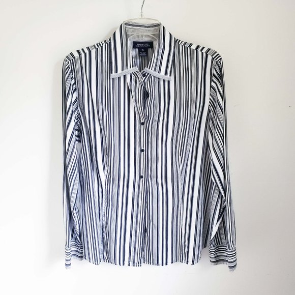 Jones New York Signature Women's Black Pin Button Down Shirt Top Blouse - Picture 13 of 13